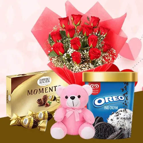 Send Elegant Pink Roses Bouquet with Ferrero Rocher Moment Chocolate Box, Same Day Delivery